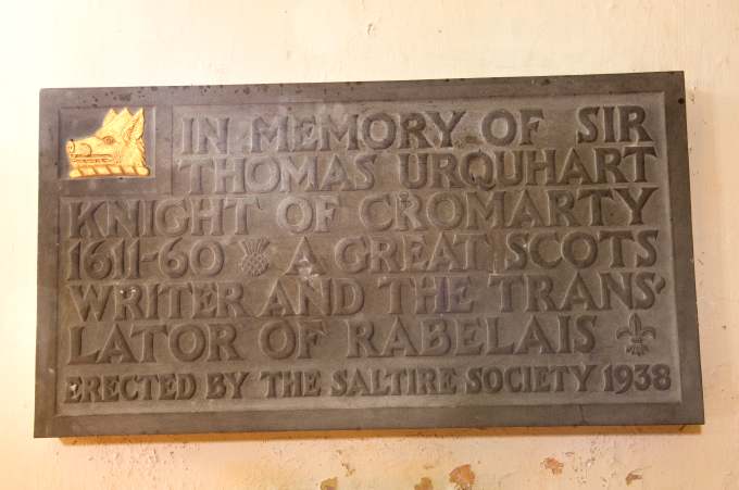 wall plague to Sir Thomas Urquhart, East Church Cromarty